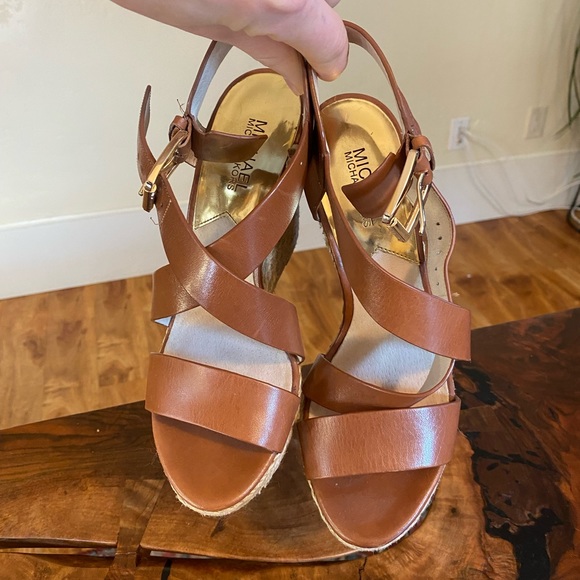 Michael Kors Giovanna Wedge Leather Sandal Platforms Size 10 - Picture 6 of 7